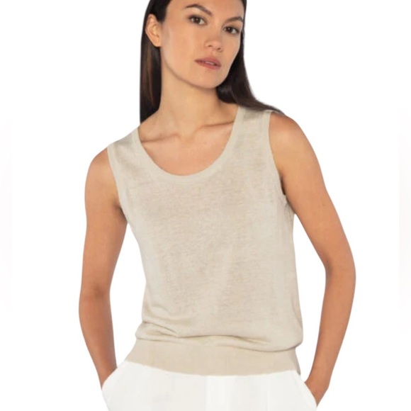 Kinross Cashmere Sleeveless Crew Neck Tank Sweater Beige Size M - Picture 1 of 9